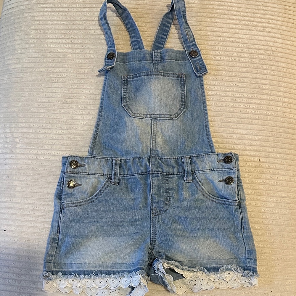 Cat & Jack Light Blue Kids Overalls with Lace Hemline Detail in Size M